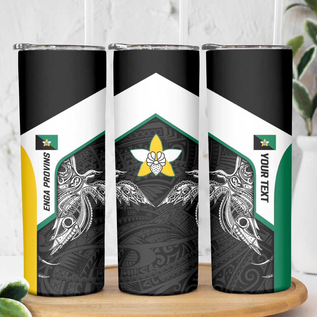 Personalised PNG Enga Province Skinny Tumbler Bird of Paradise Tattoo Flag Motif - Polynesian Pride