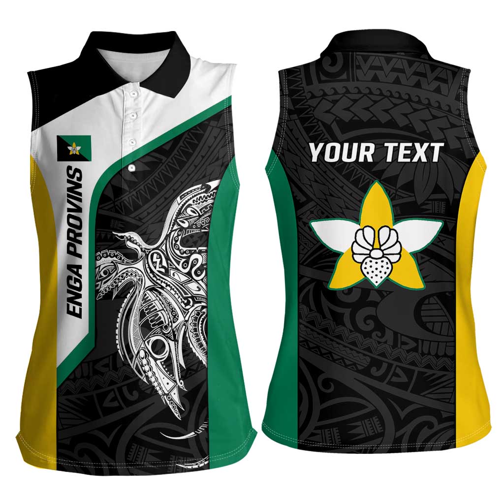Personalised PNG Enga Province Women Sleeveless Polo Shirt Bird of Paradise Tattoo Flag Motif - Polynesian Pride