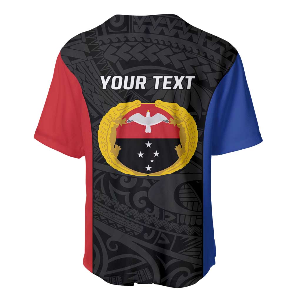 Personalised PNG Gulf Province Baseball Jersey Bird of Paradise Tattoo Flag Motif - Polynesian Pride