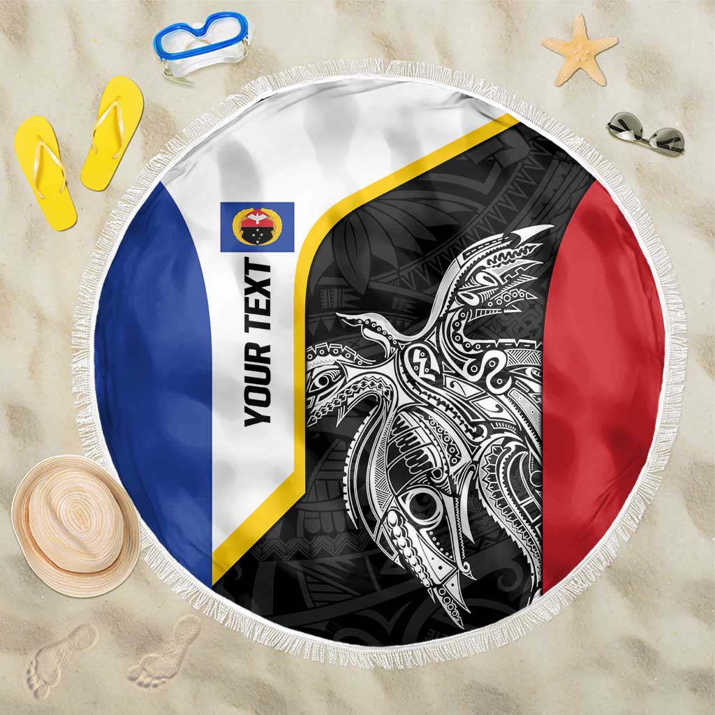 Personalised PNG Gulf Province Beach Blanket Bird of Paradise Tattoo Flag Motif - Polynesian Pride