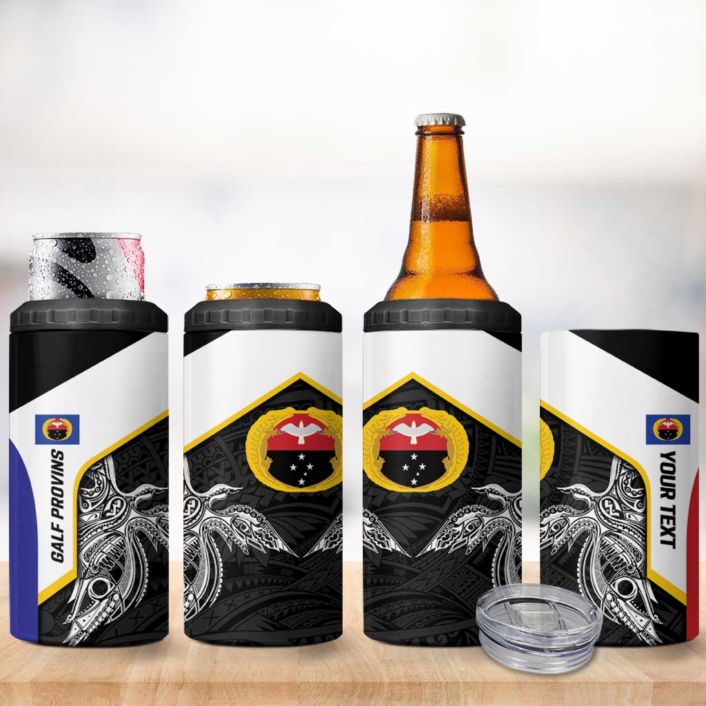 Personalised PNG Gulf Province 4 in 1 Can Cooler Tumbler Bird of Paradise Tattoo Flag Motif - Polynesian Pride