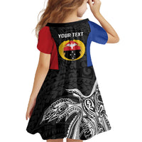 Personalised PNG Gulf Province Family Matching Off The Shoulder Long Sleeve Dress and Hawaiian Shirt Bird of Paradise Tattoo Flag Motif - Polynesian Pride