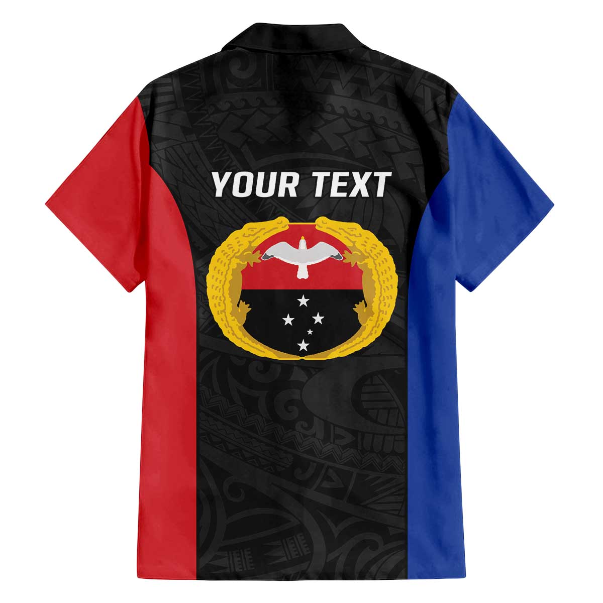 Personalised PNG Gulf Province Family Matching Off The Shoulder Long Sleeve Dress and Hawaiian Shirt Bird of Paradise Tattoo Flag Motif - Polynesian Pride