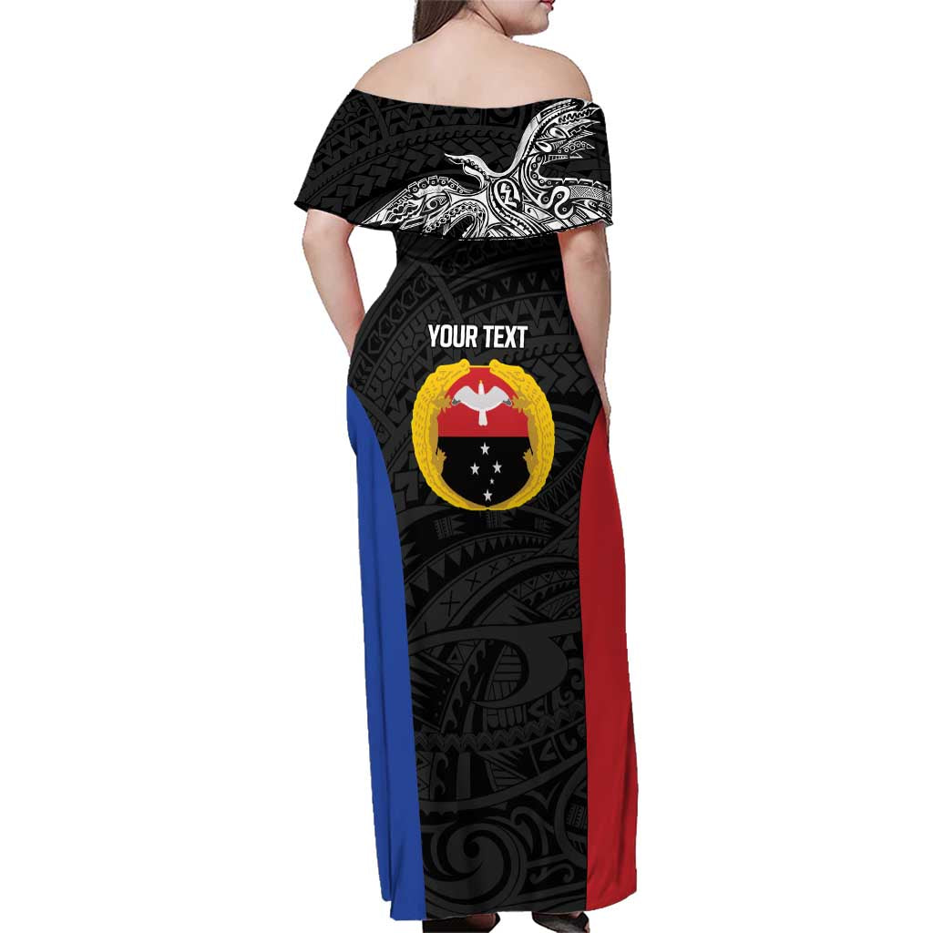 Personalised PNG Gulf Province Family Matching Off Shoulder Maxi Dress and Hawaiian Shirt Bird of Paradise Tattoo Flag Motif - Polynesian Pride