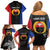 Personalised PNG Gulf Province Family Matching Off Shoulder Short Dress and Hawaiian Shirt Bird of Paradise Tattoo Flag Motif - Polynesian Pride