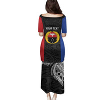 Personalised PNG Gulf Province Family Matching Puletasi and Hawaiian Shirt Bird of Paradise Tattoo Flag Motif - Polynesian Pride