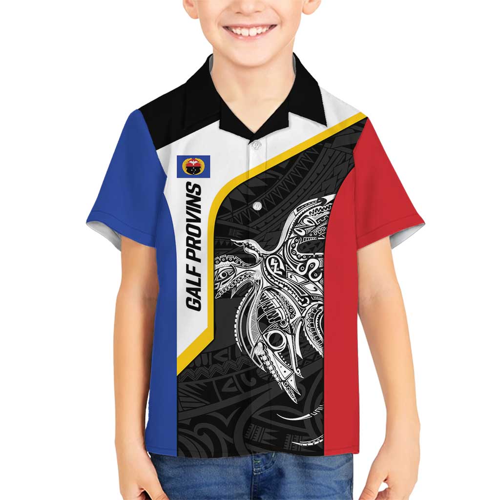 Personalised PNG Gulf Province Family Matching Summer Maxi Dress and Hawaiian Shirt Bird of Paradise Tattoo Flag Motif LT9 Son's Shirt Black - Polynesian Pride