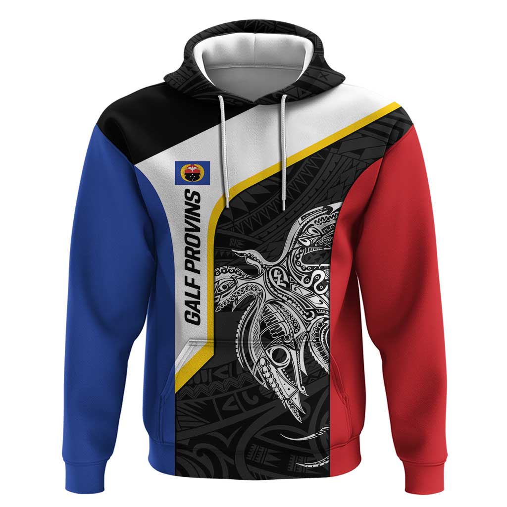 Personalised PNG Gulf Province Hoodie Bird of Paradise Tattoo Flag Motif - Polynesian Pride