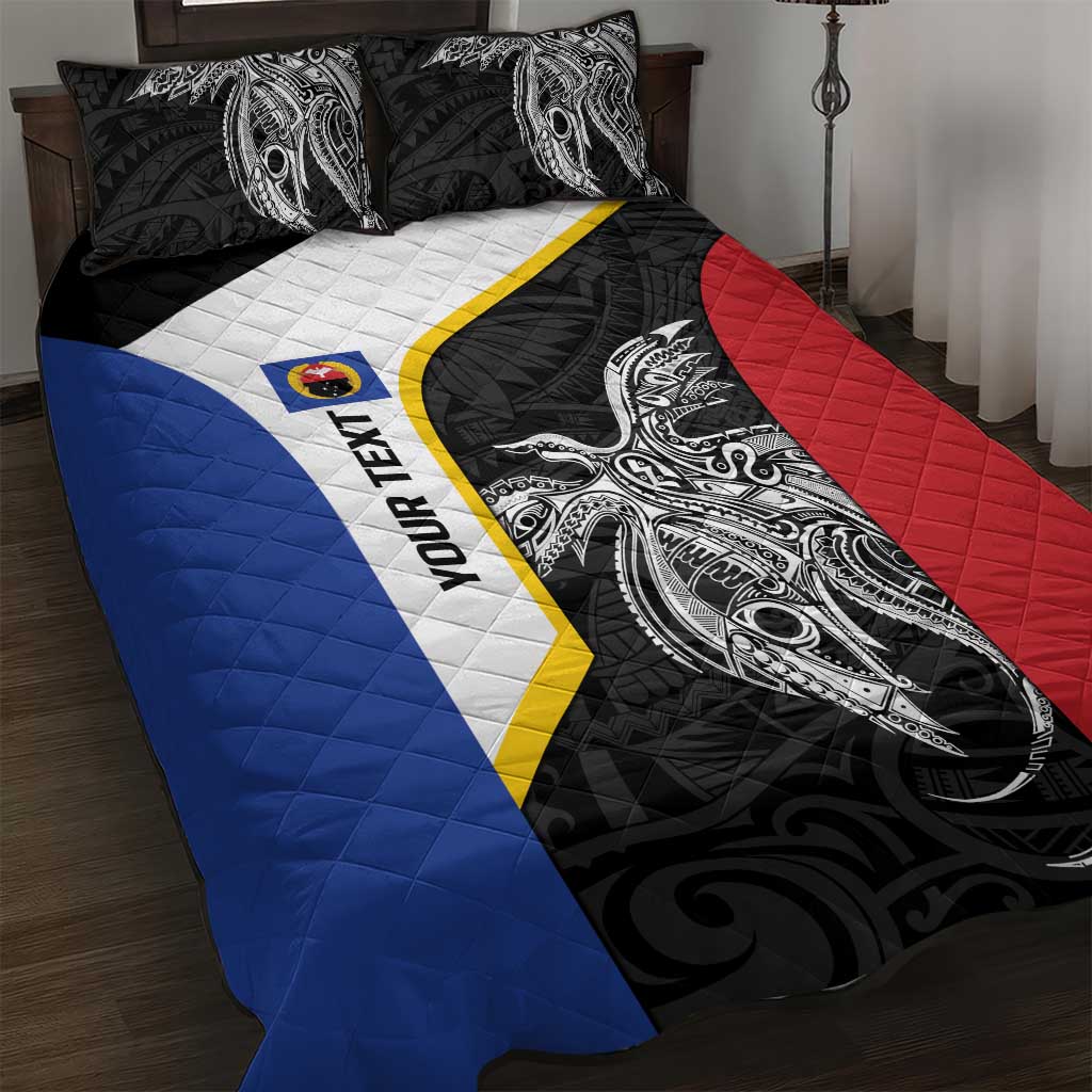 Personalised PNG Gulf Province Quilt Bed Set Bird of Paradise Tattoo Flag Motif LT9 Black - Polynesian Pride