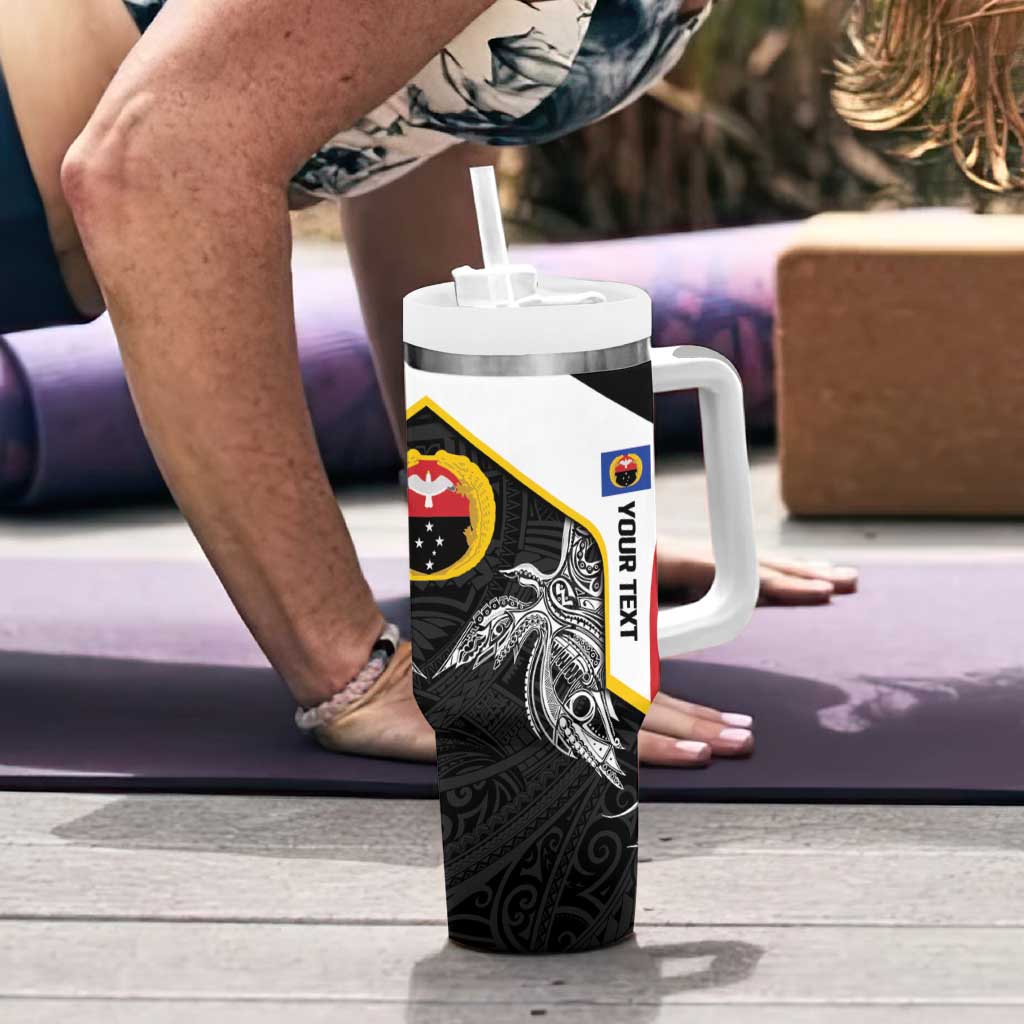 Personalised PNG Gulf Province Tumbler With Handle Bird of Paradise Tattoo Flag Motif - Polynesian Pride