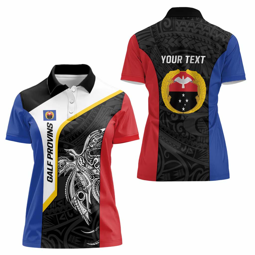 Personalised PNG Gulf Province Women Polo Shirt Bird of Paradise Tattoo Flag Motif - Polynesian Pride