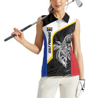 Personalised PNG Gulf Province Women Sleeveless Polo Shirt Bird of Paradise Tattoo Flag Motif - Polynesian Pride