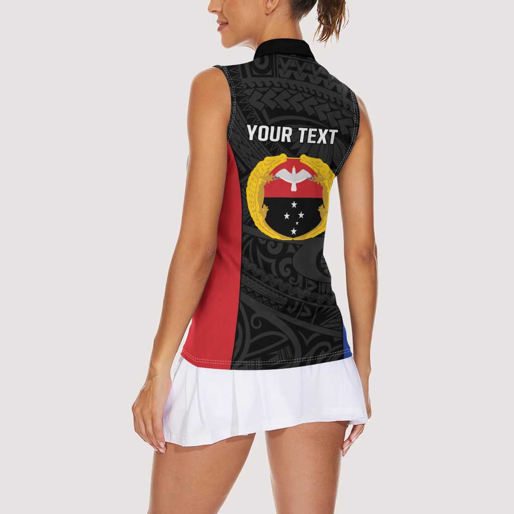 Personalised PNG Gulf Province Women Sleeveless Polo Shirt Bird of Paradise Tattoo Flag Motif - Polynesian Pride