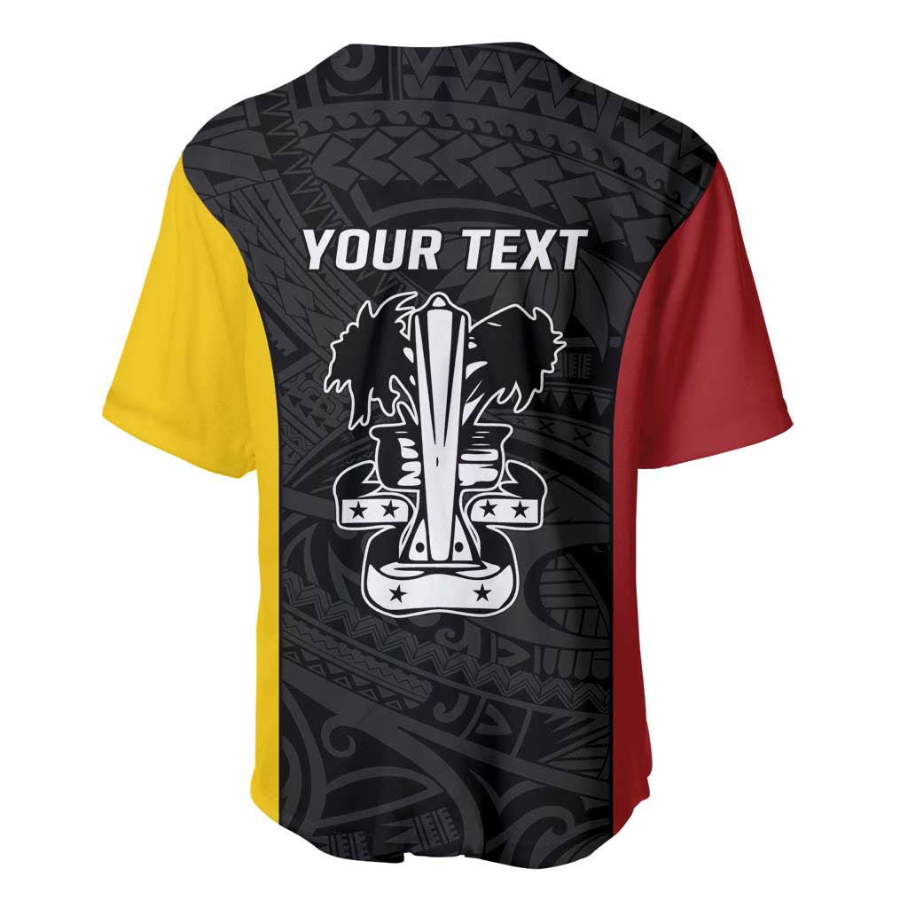 Personalised PNG Madang Province Baseball Jersey Bird of Paradise Tattoo Flag Motif - Polynesian Pride