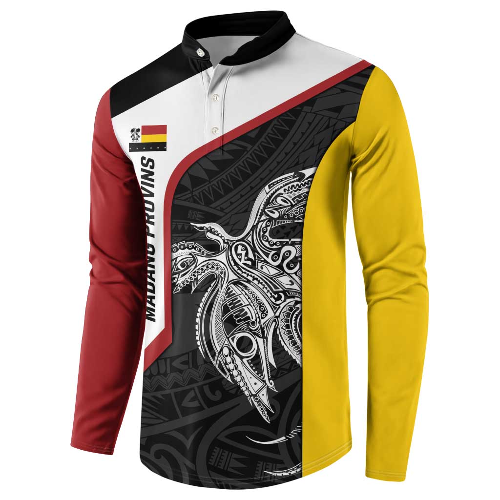 Personalised PNG Madang Province Button Sweatshirt Bird of Paradise Tattoo Flag Motif - Polynesian Pride