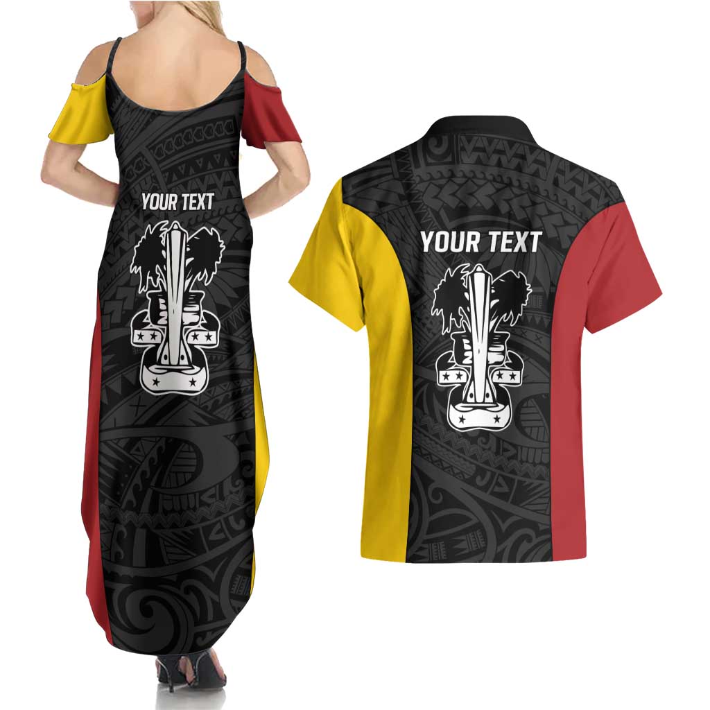 Personalised PNG Madang Province Couples Matching Summer Maxi Dress and Hawaiian Shirt Bird of Paradise Tattoo Flag Motif - Polynesian Pride