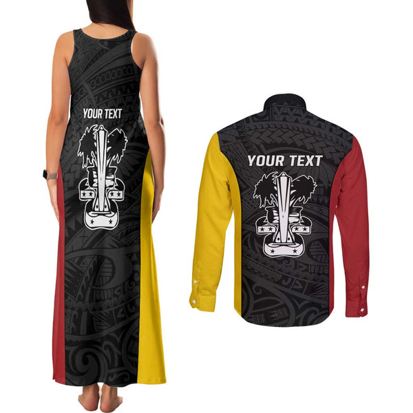 Personalised Papua New Guinea Hela Province Couples Matching Tank Maxi Dress and Long Sleeve Button Shirts PNG Birds Of Paradise Polynesian Arty Style LT03 main image 1