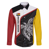 Personalised PNG Madang Province Family Matching Off The Shoulder Long Sleeve Dress and Hawaiian Shirt Bird of Paradise Tattoo Flag Motif - Polynesian Pride