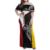 Personalised PNG Madang Province Family Matching Off Shoulder Maxi Dress and Hawaiian Shirt Bird of Paradise Tattoo Flag Motif - Polynesian Pride