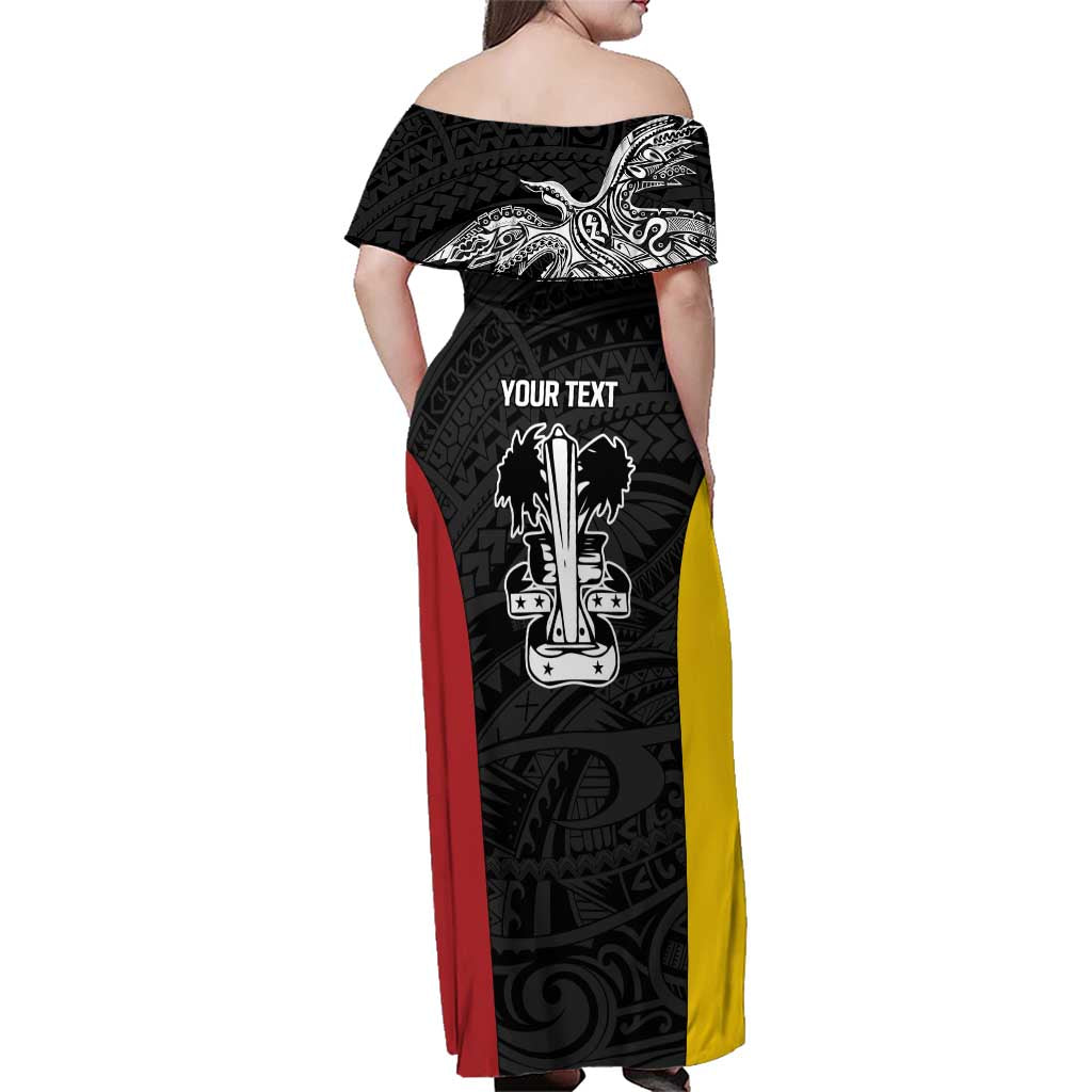 Personalised PNG Madang Province Family Matching Off Shoulder Maxi Dress and Hawaiian Shirt Bird of Paradise Tattoo Flag Motif - Polynesian Pride