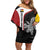 Personalised PNG Madang Province Family Matching Off Shoulder Short Dress and Hawaiian Shirt Bird of Paradise Tattoo Flag Motif - Polynesian Pride