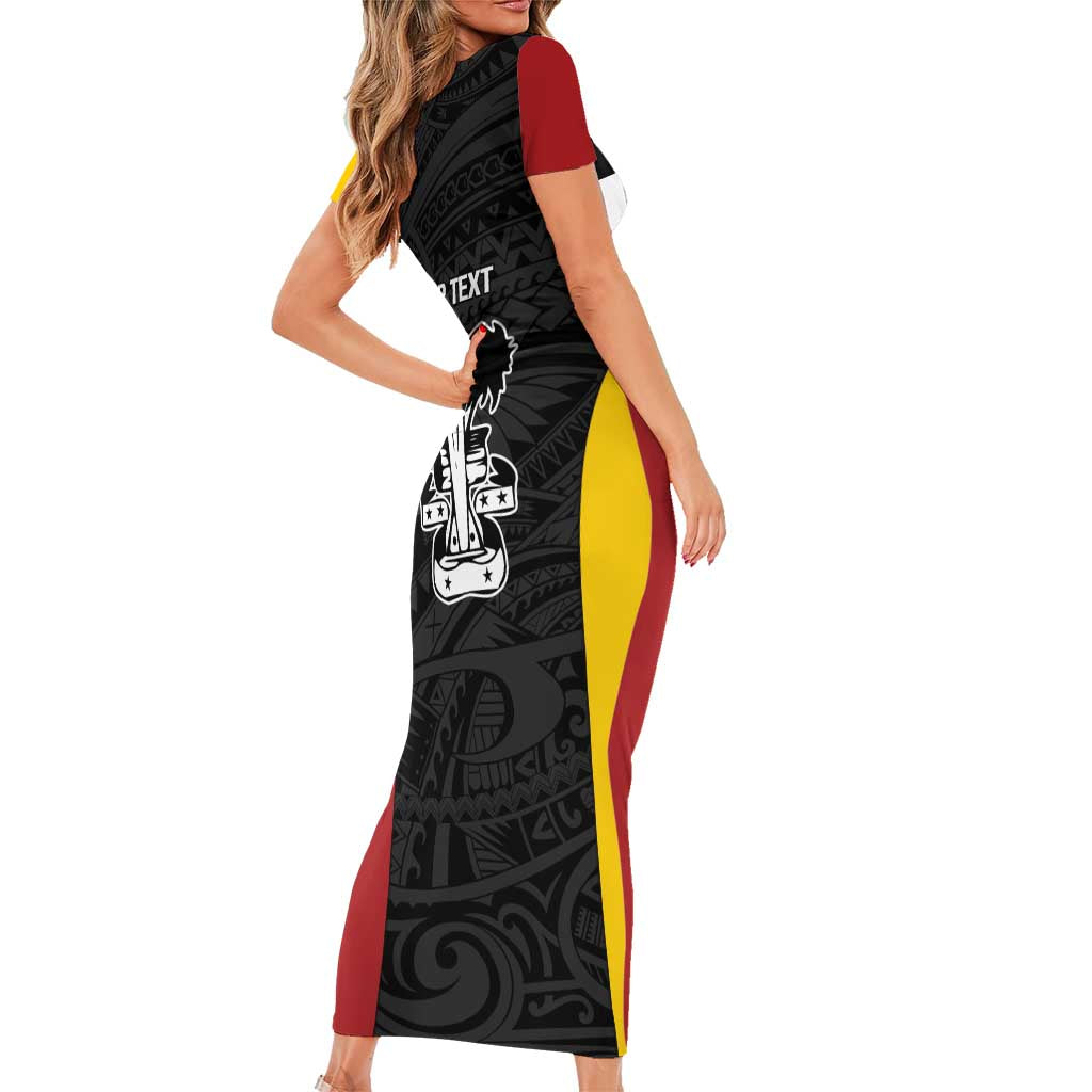Personalised PNG Madang Province Family Matching Short Sleeve Bodycon Dress and Hawaiian Shirt Bird of Paradise Tattoo Flag Motif - Polynesian Pride