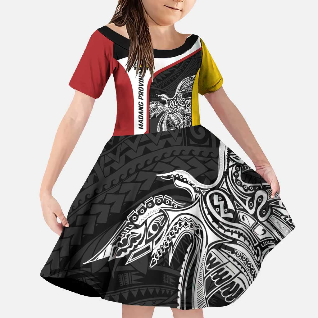 Personalised PNG Madang Province Family Matching Summer Maxi Dress and Hawaiian Shirt Bird of Paradise Tattoo Flag Motif LT9 Daughter's Dress Yellow - Polynesian Pride