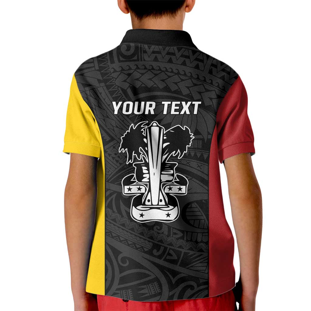 Personalised PNG Madang Province Kid Polo Shirt Bird of Paradise Tattoo Flag Motif - Polynesian Pride