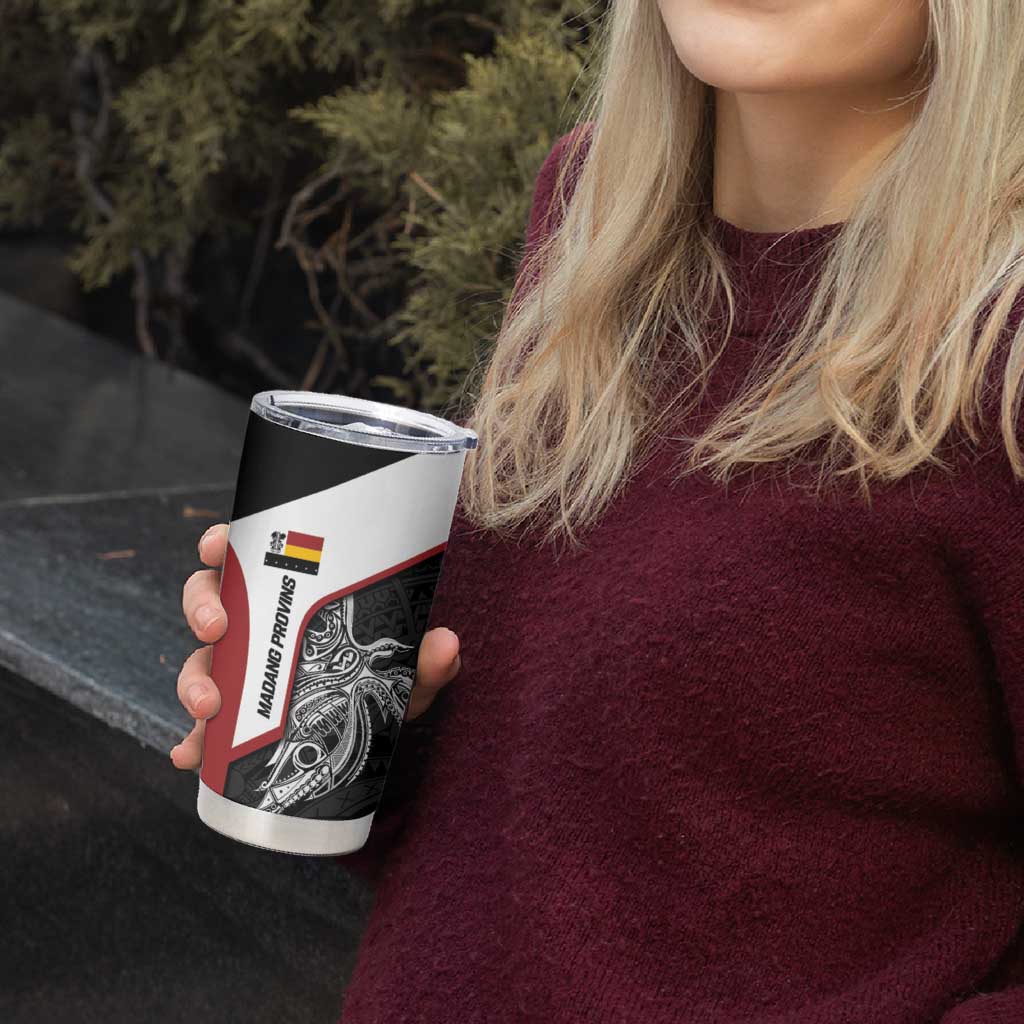 Personalised PNG Madang Province Tumbler Cup Bird of Paradise Tattoo Flag Motif - Polynesian Pride