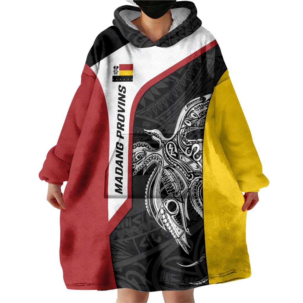 Personalised PNG Madang Province Wearable Blanket Hoodie Bird of Paradise Tattoo Flag Motif - Polynesian Pride
