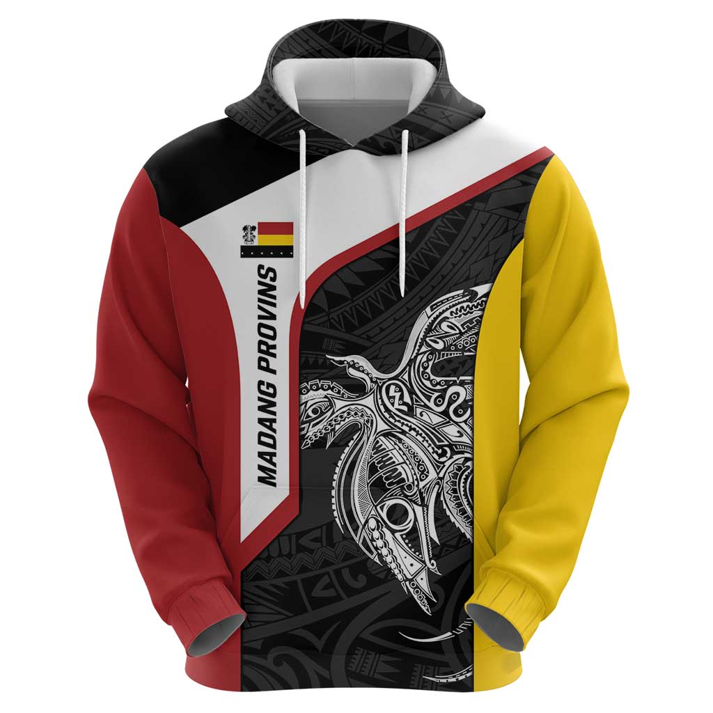 Personalised PNG Madang Province Zip Hoodie Bird of Paradise Tattoo Flag Motif - Polynesian Pride