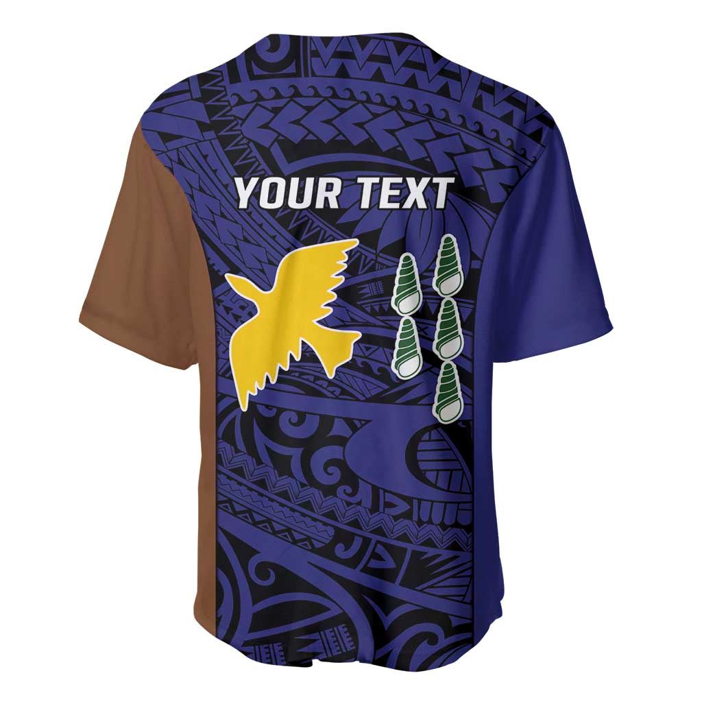 Personalised PNG Manus Province Baseball Jersey Bird of Paradise Tattoo Flag Motif - Polynesian Pride