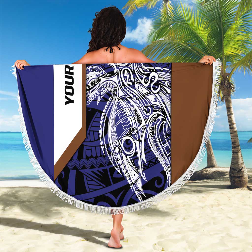 Personalised PNG Manus Province Beach Blanket Bird of Paradise Tattoo Flag Motif - Polynesian Pride