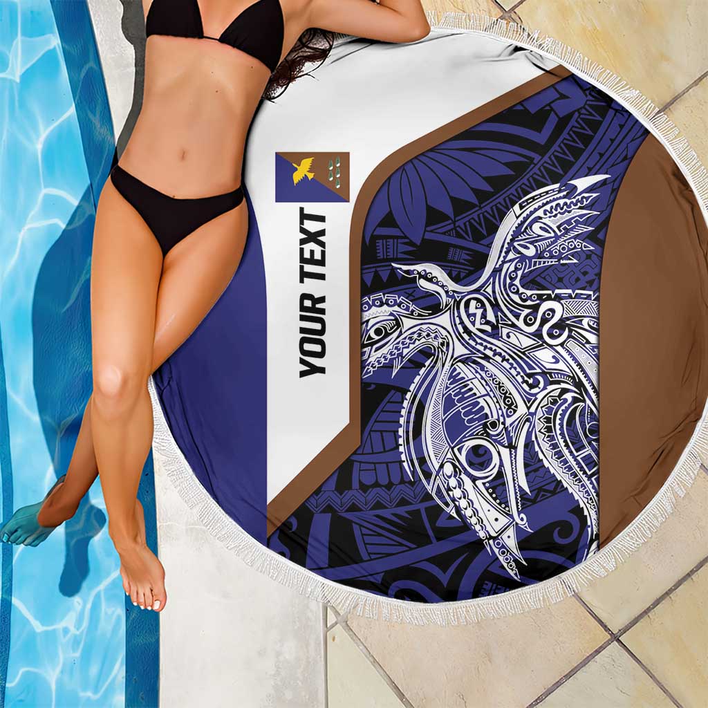 Personalised PNG Manus Province Beach Blanket Bird of Paradise Tattoo Flag Motif - Polynesian Pride