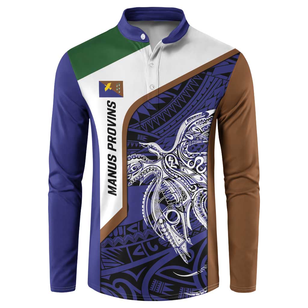Personalised PNG Manus Province Button Sweatshirt Bird of Paradise Tattoo Flag Motif LT9 Blue - Polynesian Pride