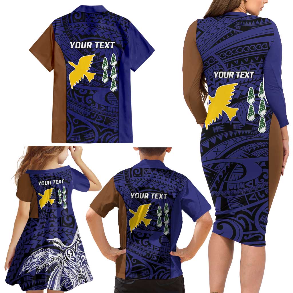 Personalised PNG Manus Province Family Matching Long Sleeve Bodycon Dress and Hawaiian Shirt Bird of Paradise Tattoo Flag Motif - Polynesian Pride