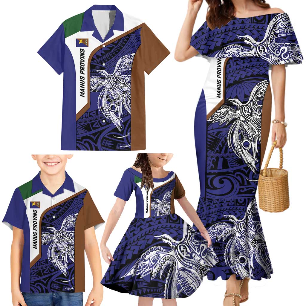 Personalised PNG Manus Province Family Matching Mermaid Dress and Hawaiian Shirt Bird of Paradise Tattoo Flag Motif - Polynesian Pride