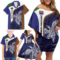 Personalised PNG Manus Province Family Matching Off Shoulder Short Dress and Hawaiian Shirt Bird of Paradise Tattoo Flag Motif LT9 - Polynesian Pride