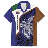 Personalised PNG Manus Province Family Matching Off Shoulder Short Dress and Hawaiian Shirt Bird of Paradise Tattoo Flag Motif LT9 Dad's Shirt - Short Sleeve Blue - Polynesian Pride