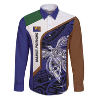 Personalised PNG Manus Province Family Matching Off Shoulder Short Dress and Hawaiian Shirt Bird of Paradise Tattoo Flag Motif LT9 Dad's Shirt - Long Sleeve Blue - Polynesian Pride