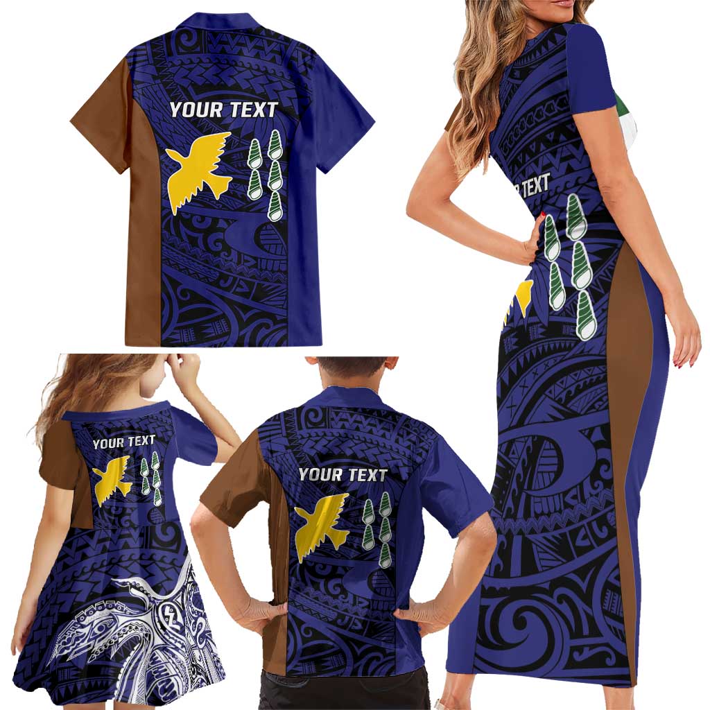 Personalised PNG Manus Province Family Matching Short Sleeve Bodycon Dress and Hawaiian Shirt Bird of Paradise Tattoo Flag Motif - Polynesian Pride