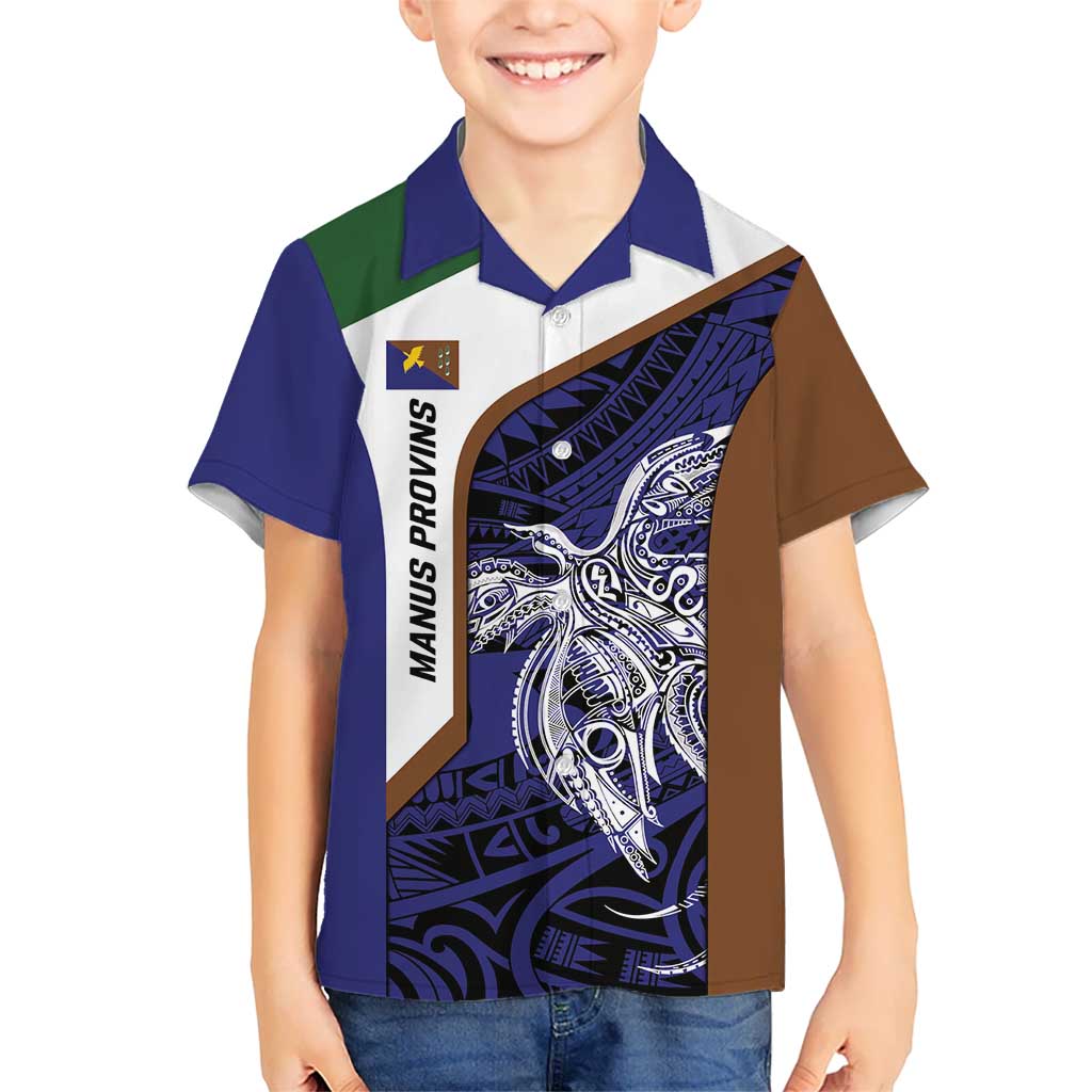 Personalised PNG Manus Province Kid Hawaiian Shirt Bird of Paradise Tattoo Flag Motif LT9 Kid Blue - Polynesian Pride