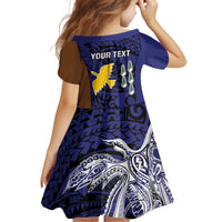 Personalised PNG Manus Province Kid Short Sleeve Dress Bird of Paradise Tattoo Flag Motif - Polynesian Pride