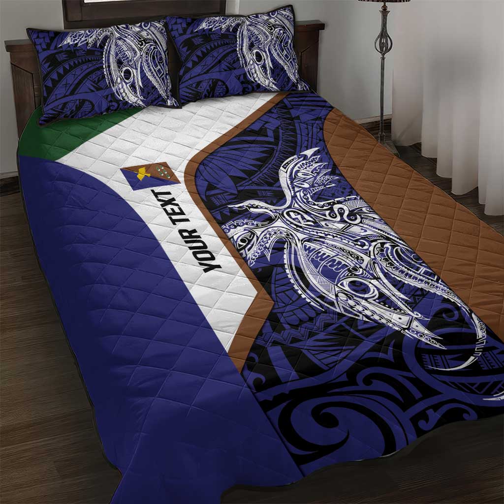 Personalised PNG Manus Province Quilt Bed Set Bird of Paradise Tattoo Flag Motif LT9 Blue - Polynesian Pride