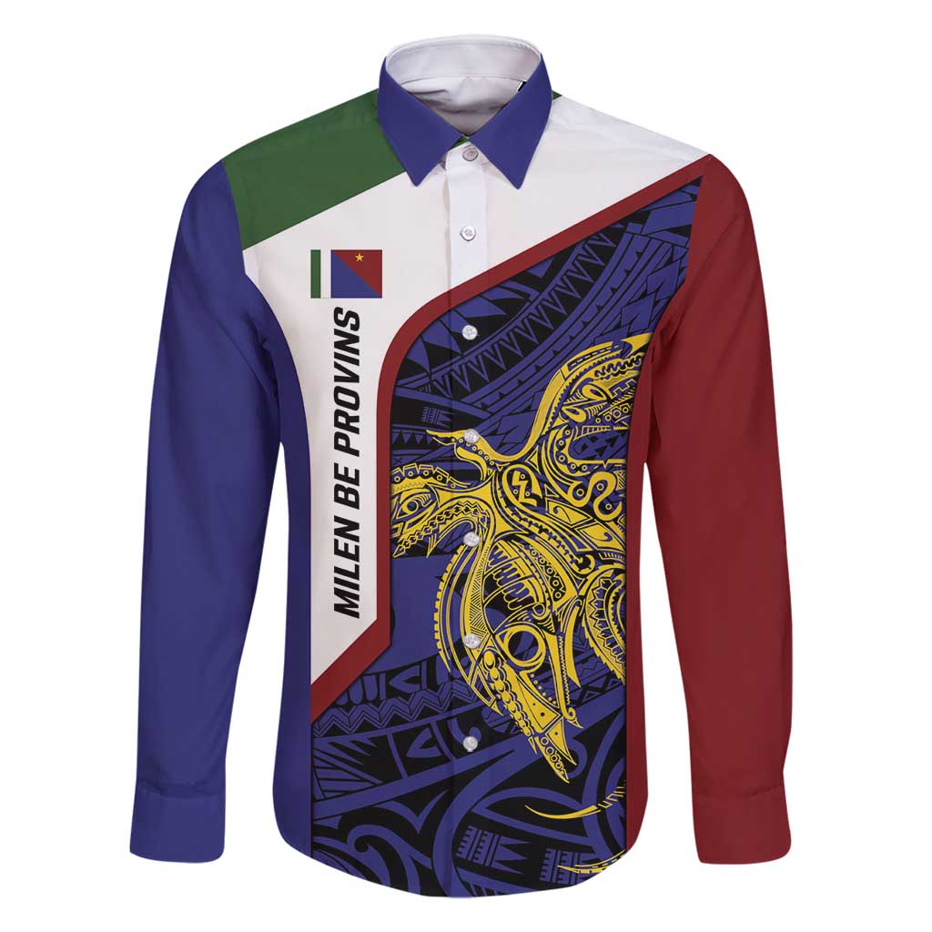 Personalised PNG Milne Bay Province Family Matching Off Shoulder Short Dress and Hawaiian Shirt Bird of Paradise Tattoo Flag Motif LT9 Dad's Shirt - Long Sleeve Blue - Polynesian Pride