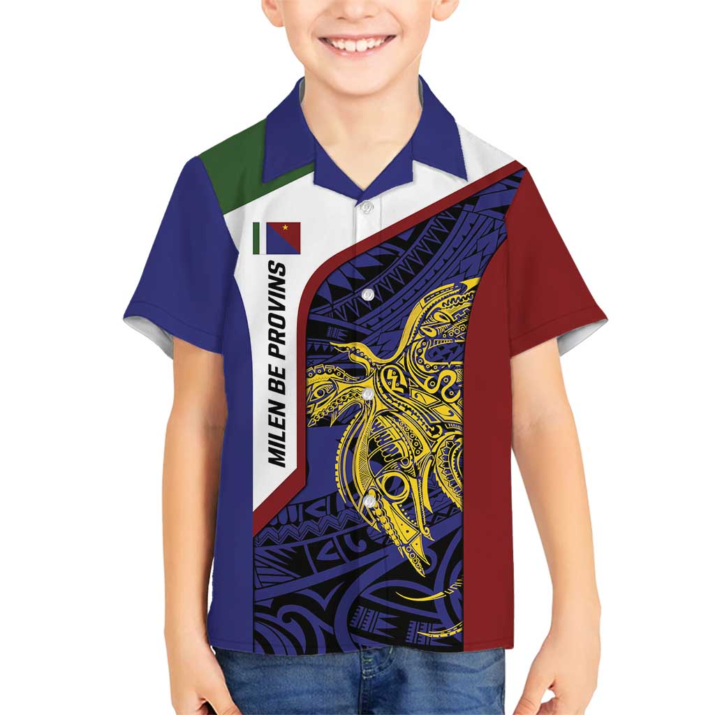 Personalised PNG Milne Bay Province Family Matching Off Shoulder Short Dress and Hawaiian Shirt Bird of Paradise Tattoo Flag Motif LT9 Son's Shirt Blue - Polynesian Pride