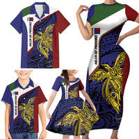 Personalised PNG Milne Bay Province Family Matching Short Sleeve Bodycon Dress and Hawaiian Shirt Bird of Paradise Tattoo Flag Motif - Polynesian Pride