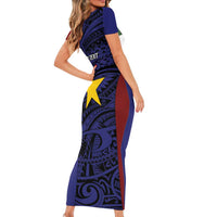 Personalised PNG Milne Bay Province Family Matching Short Sleeve Bodycon Dress and Hawaiian Shirt Bird of Paradise Tattoo Flag Motif - Polynesian Pride