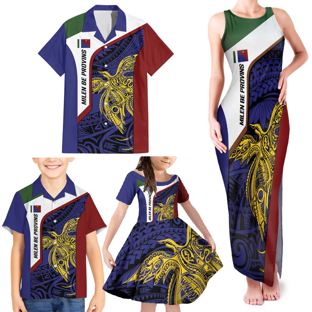 Personalised PNG Milne Bay Province Family Matching Tank Maxi Dress and Hawaiian Shirt Bird of Paradise Tattoo Flag Motif - Polynesian Pride