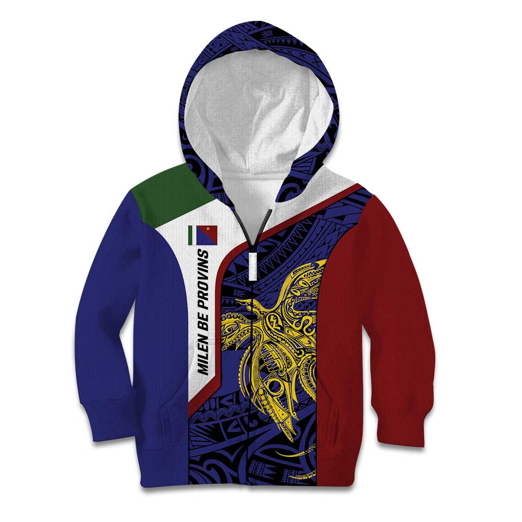 Personalised PNG Milne Bay Province Kid Hoodie Bird of Paradise Tattoo Flag Motif - Polynesian Pride